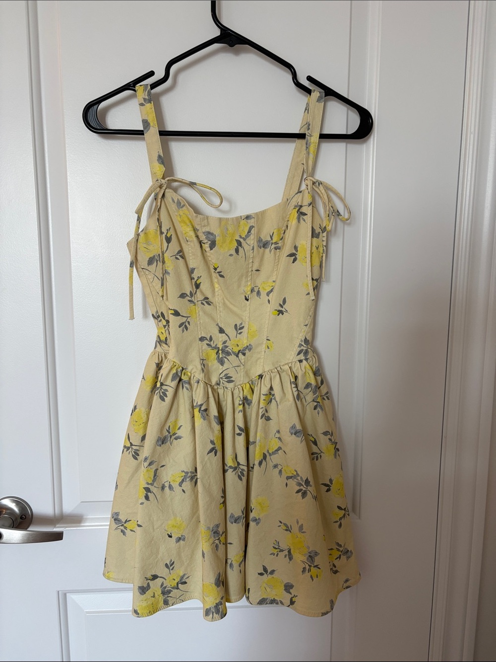 Zara Pale Yellow Floral Tie-Shoulder Mini Dress